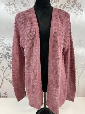 Serendipity Open Front Cardigan XL Pink Knit Lace Up Back Duster Boho Sweaters